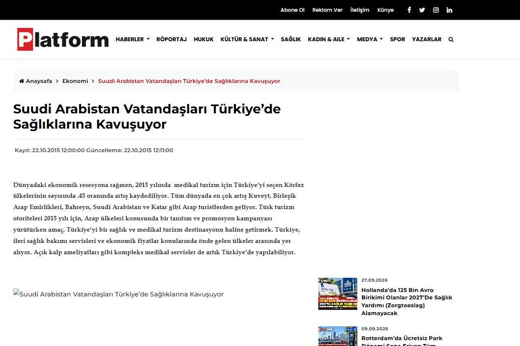 Suudi Arabistan Vatandaşları Türkiye’de Sağlıklarına Kavuşuyor